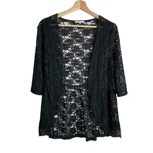 Periwrinkle Small Black Lace Crochet Semi Sheer Open Front Top Whimsigoth Witchy